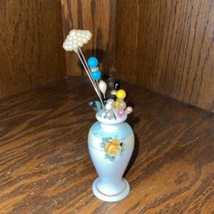 Gorgeous Vintage Japanese Hand Painted Hat Pin Holder. Yellow/Green/Cream